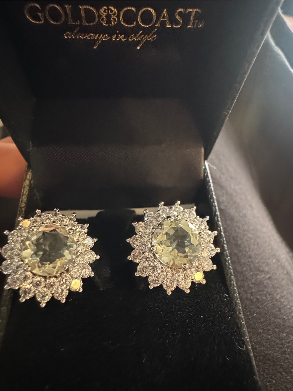 Gold coast Green Crystal Halo Stud Earrings